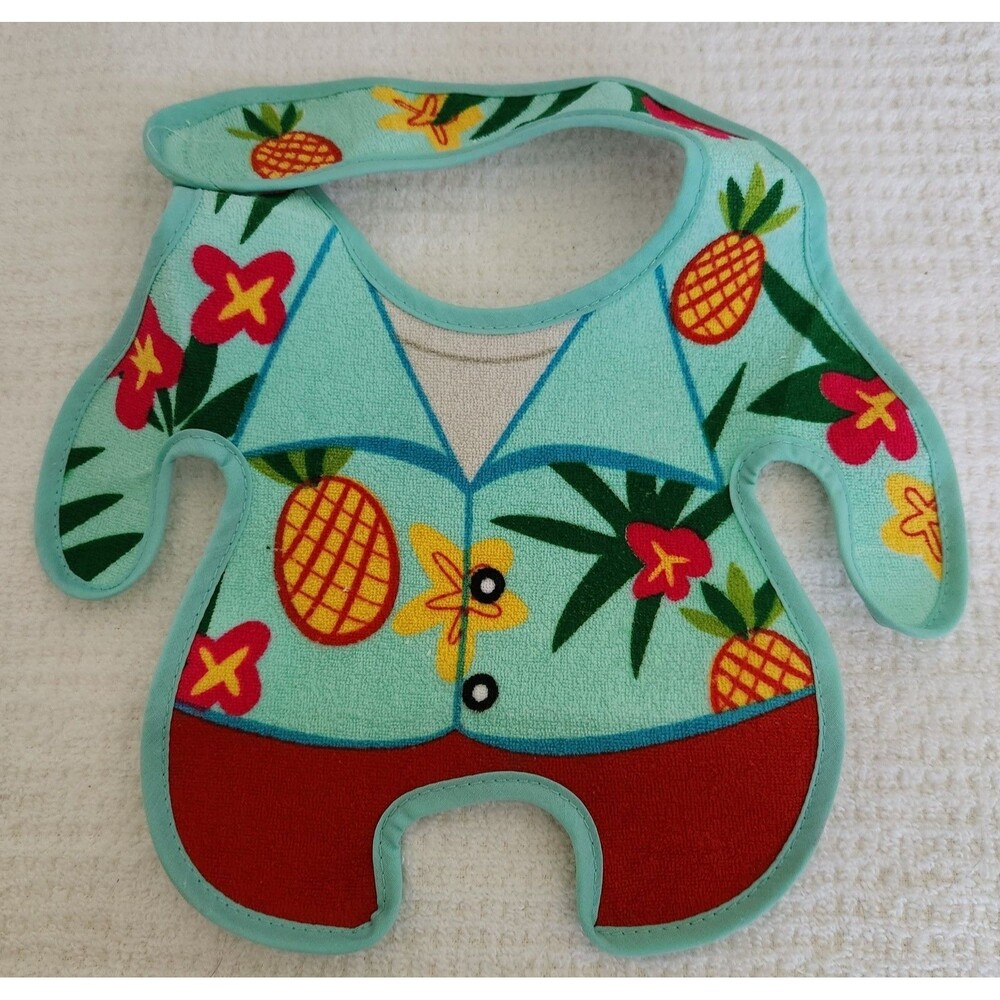 GAMAGO Infant Baby Bib Hawaiian Aloha Shirt Design Terry Cloth Washable NIB